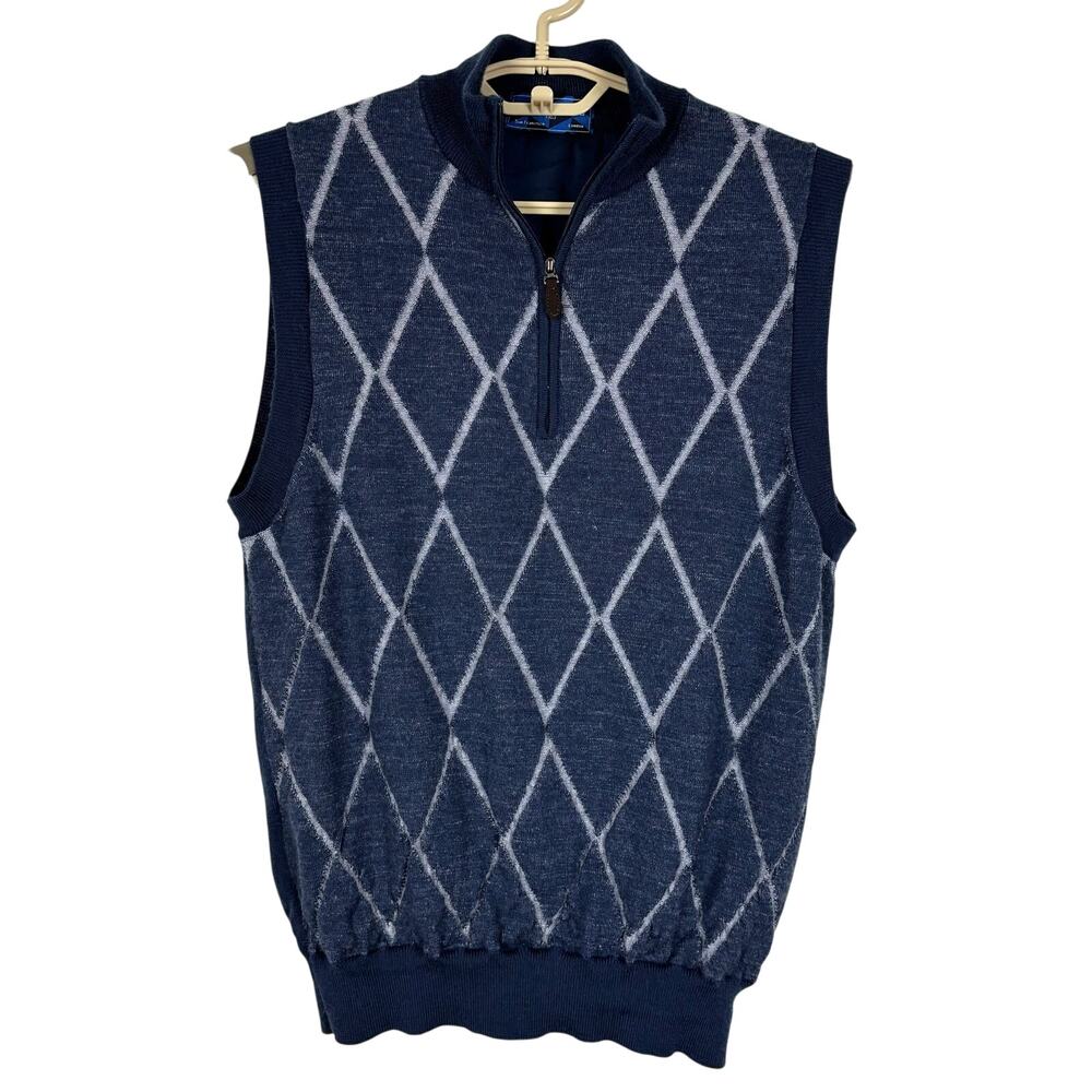 Smith & Tweed Golf Sweater Vest Merino Wool Blue Argyle quarter-zip Medium Prep